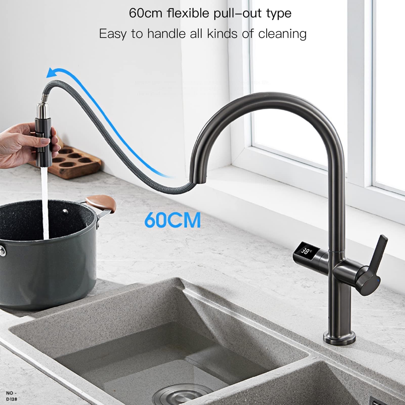 Grifo de Cocina extraíble, Monomando con Doble Control de Agua fría y Caliente, Grifo de Fregadero inductivo de Doble función, latón