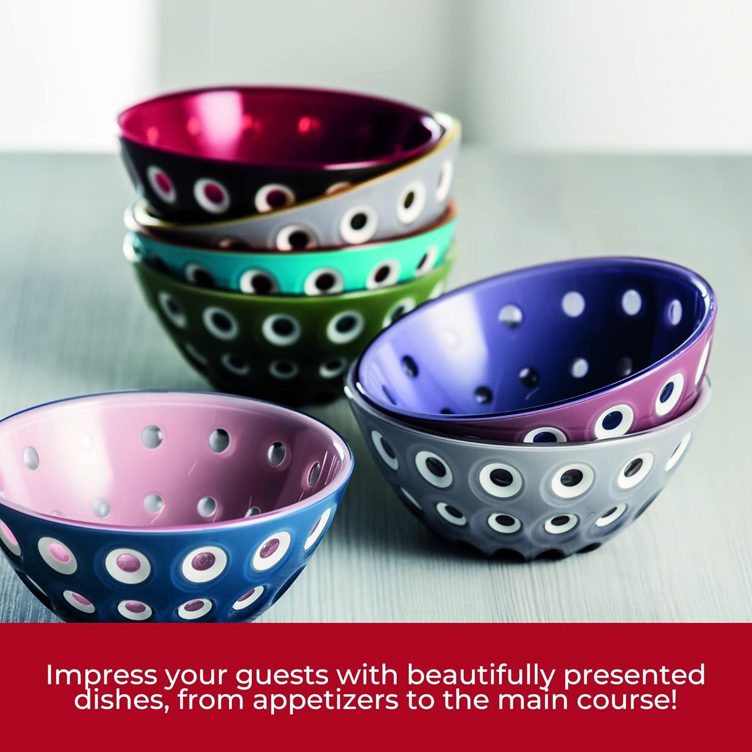 Guzzini Le Murrine 4.7" Bowl (Set of 2) - Black & Red - 3 Color Technology, Chip Resistant & Unbreakable, Reusable, BPA-Free, Cereal, Soup, Fruits - Mixing Bowl for Kitchen Ingredients