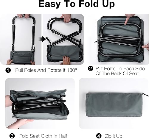 Miniatura 6 de Taburete de camping portátil plegable de 16 pulgadas, resistente, 350 libras, para adultos, taburete de viaje ligero con bolsa de transporte, color