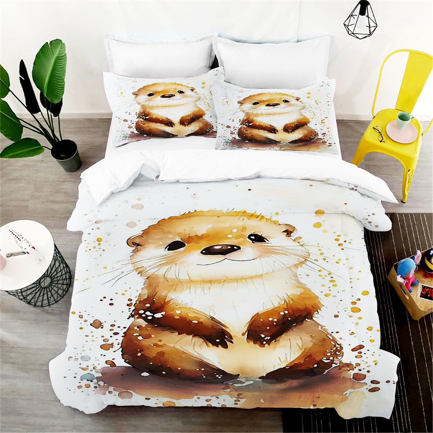 Shroudex Boys 1 Otter Bed Linen 35 X 200 Cm, Cute Otter Duvet Cover For Girls, Sea Otter Bed Linen Set With Zip, 00% Microfibre (, Single 35 X 200 Cm)