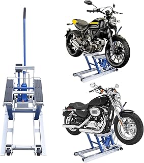 HINOPY Elevador de motocicleta, 680 kg, hidráulico, plataforma elevadora para motocicleta, soporte de montaje, color azul