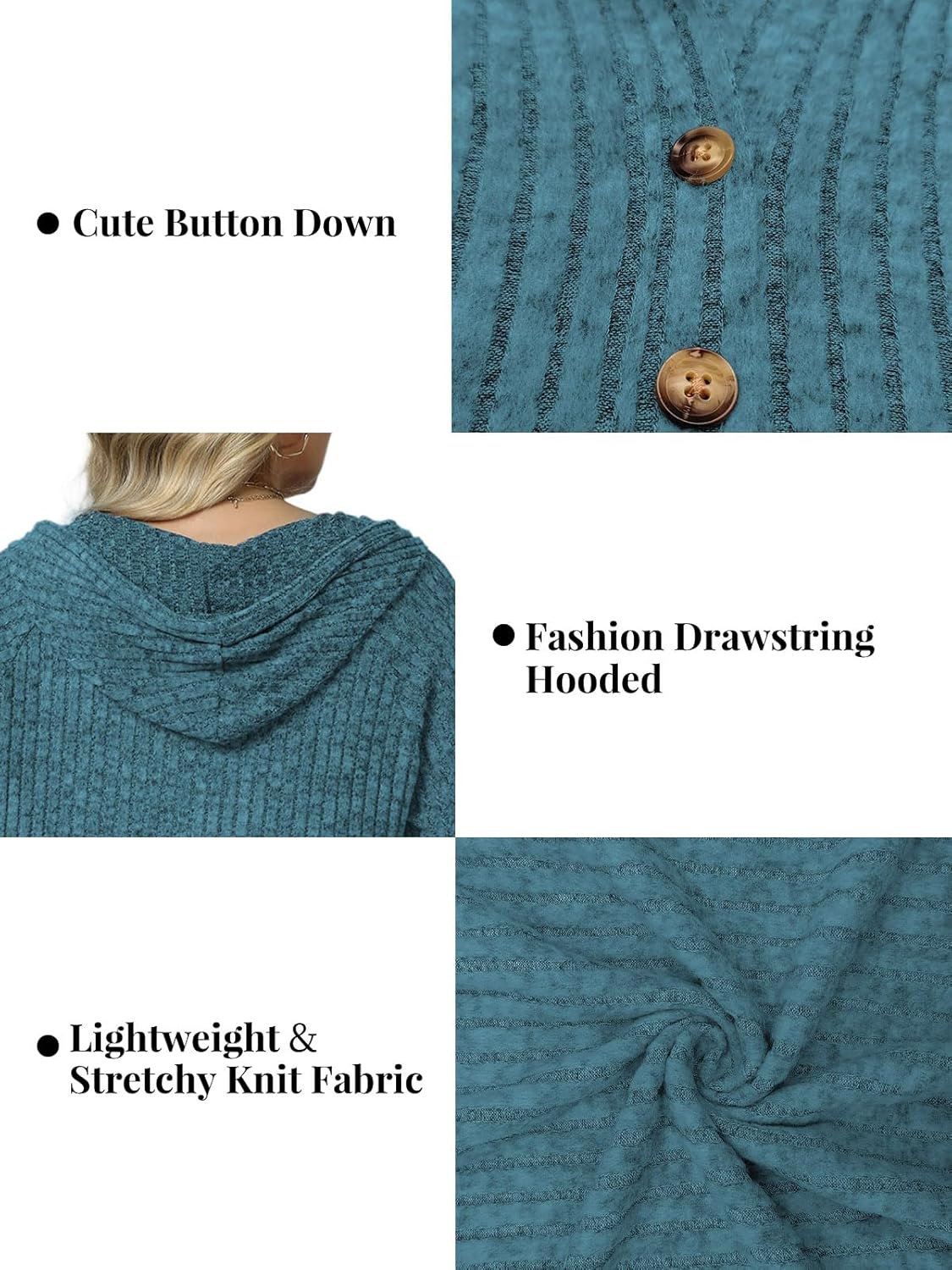 VISLILY Womens-Plus-Size-Hoodies Button V Neck Lightweight Knit Sweaters Casual Long Sleeve Tops Drawstring Hooded Sweatshirt - Image 4