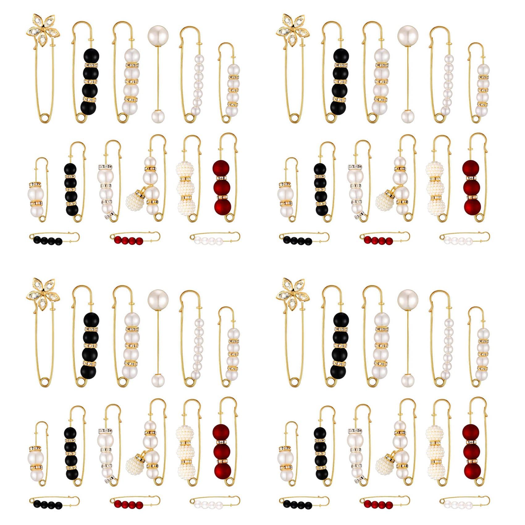 Vjsujehgy 60Pcs Sweater Clips Heavy Duty Safety Pins Faux White Pearl Brooch Pin Dress Clip Hat Shawl Pin Rhinestone Enamel Pins