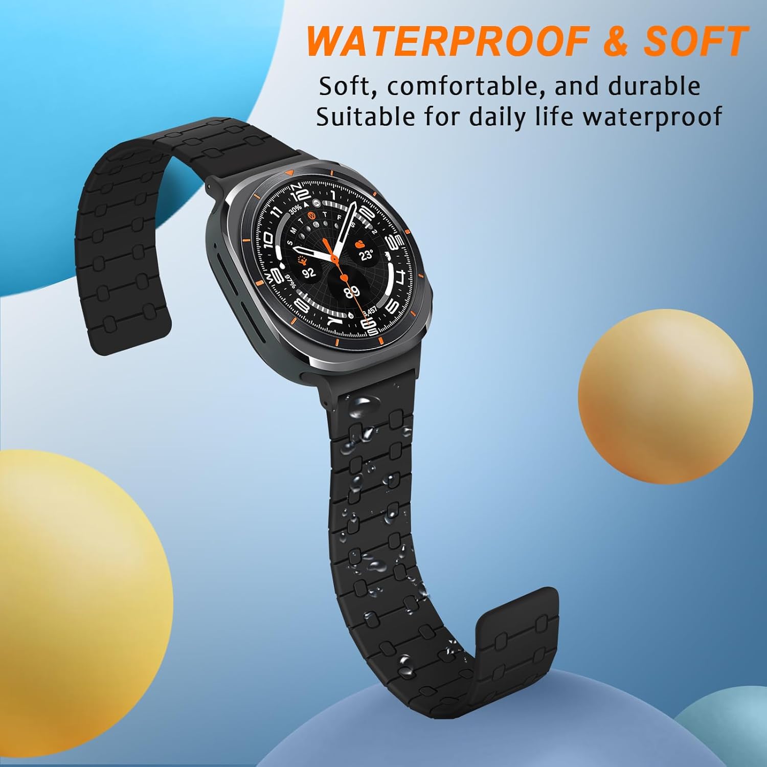 Magnetic Band Compatible with Samsung Galaxy Watch Ultra 2/Ultra (2025/2024) Band 47mm, 22mm Silicone Sport Strap for Women Men, Black - Image 5