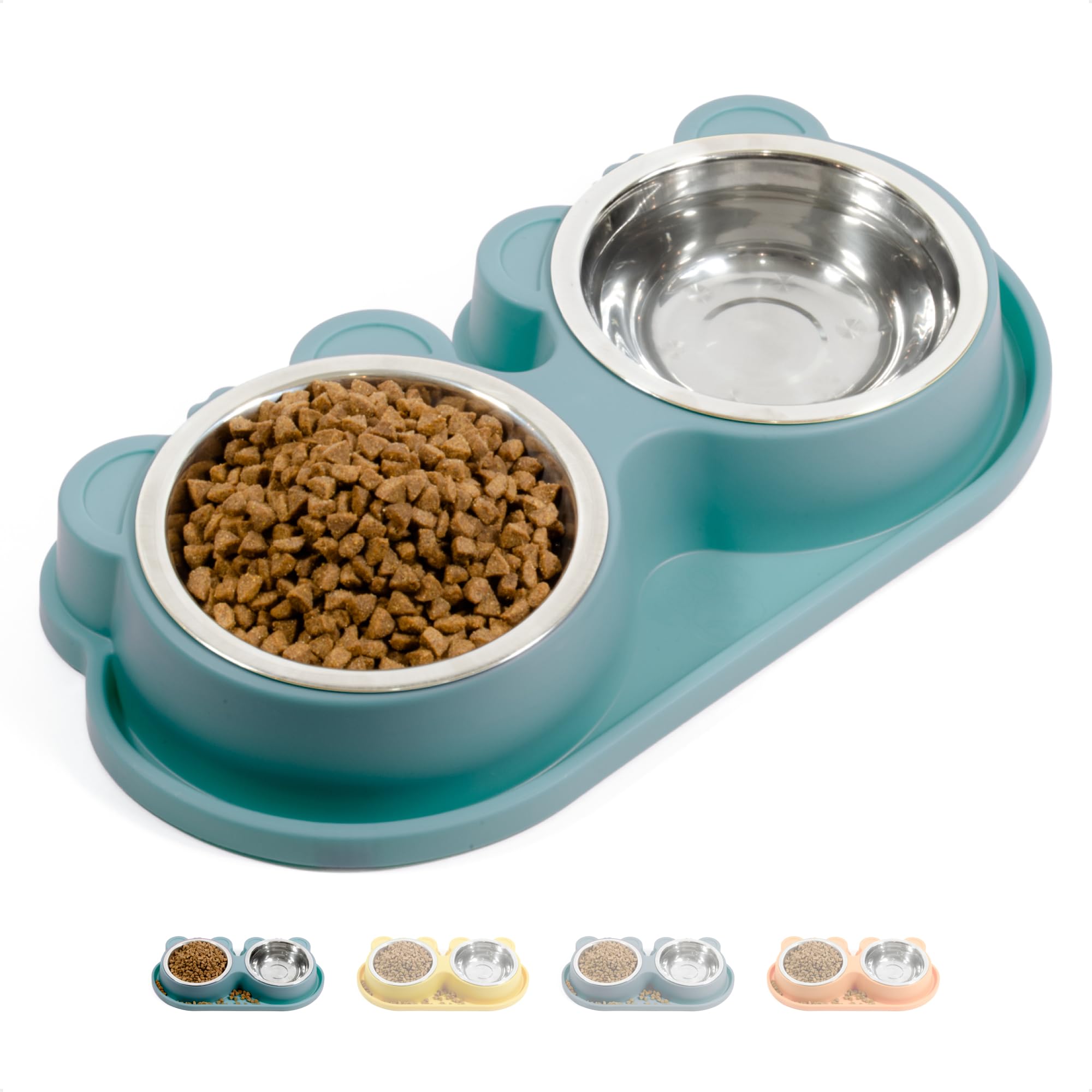 Comedero Doble Antideslizante de Acero Inoxidable para Gatos, Cachorros y Perros Pequeños | Comedero y Bebedero con 2 Cuencos Desmontables de 250ml
