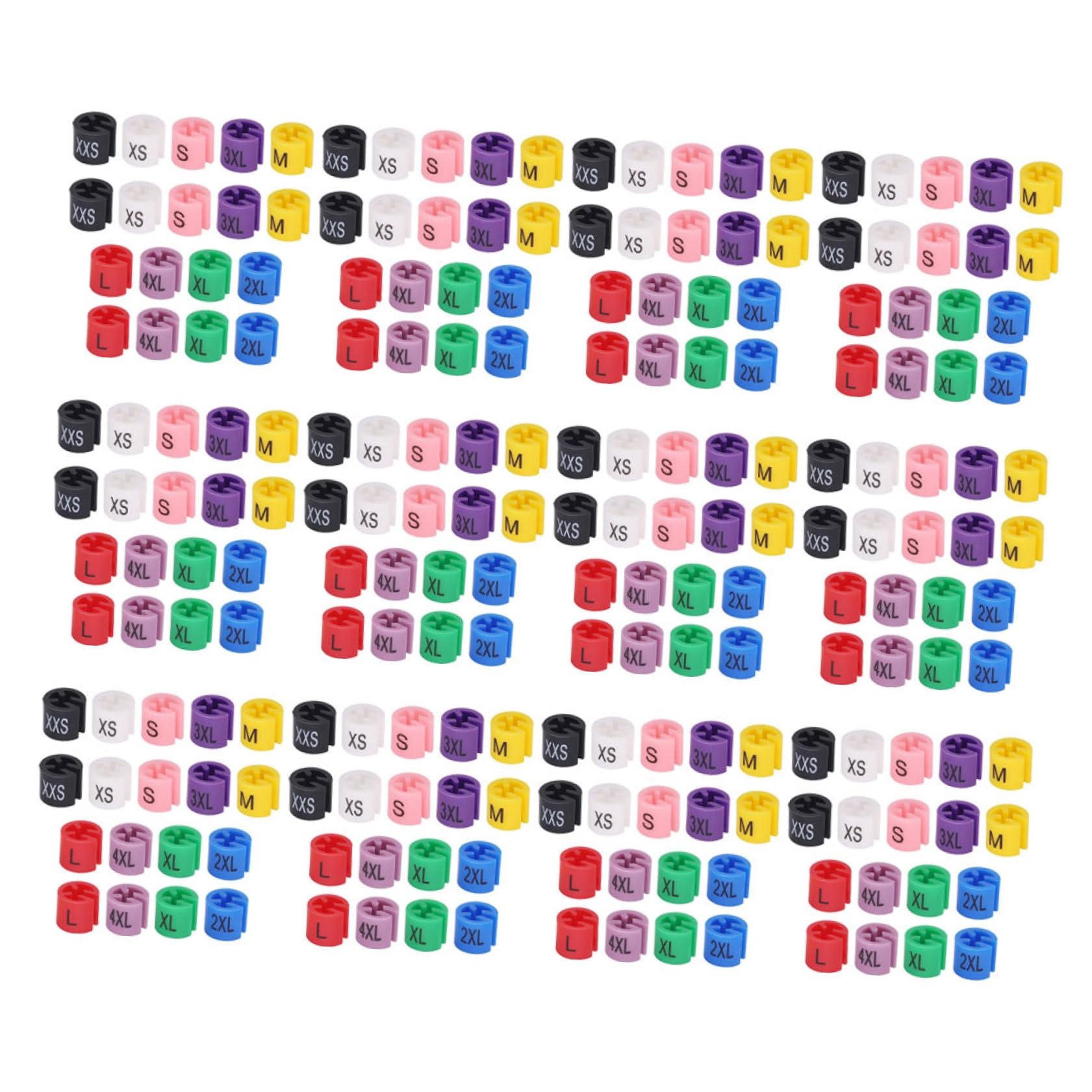 Étiquettes de taille en plastique multicolores pour cintre de prêt-à-porter x450