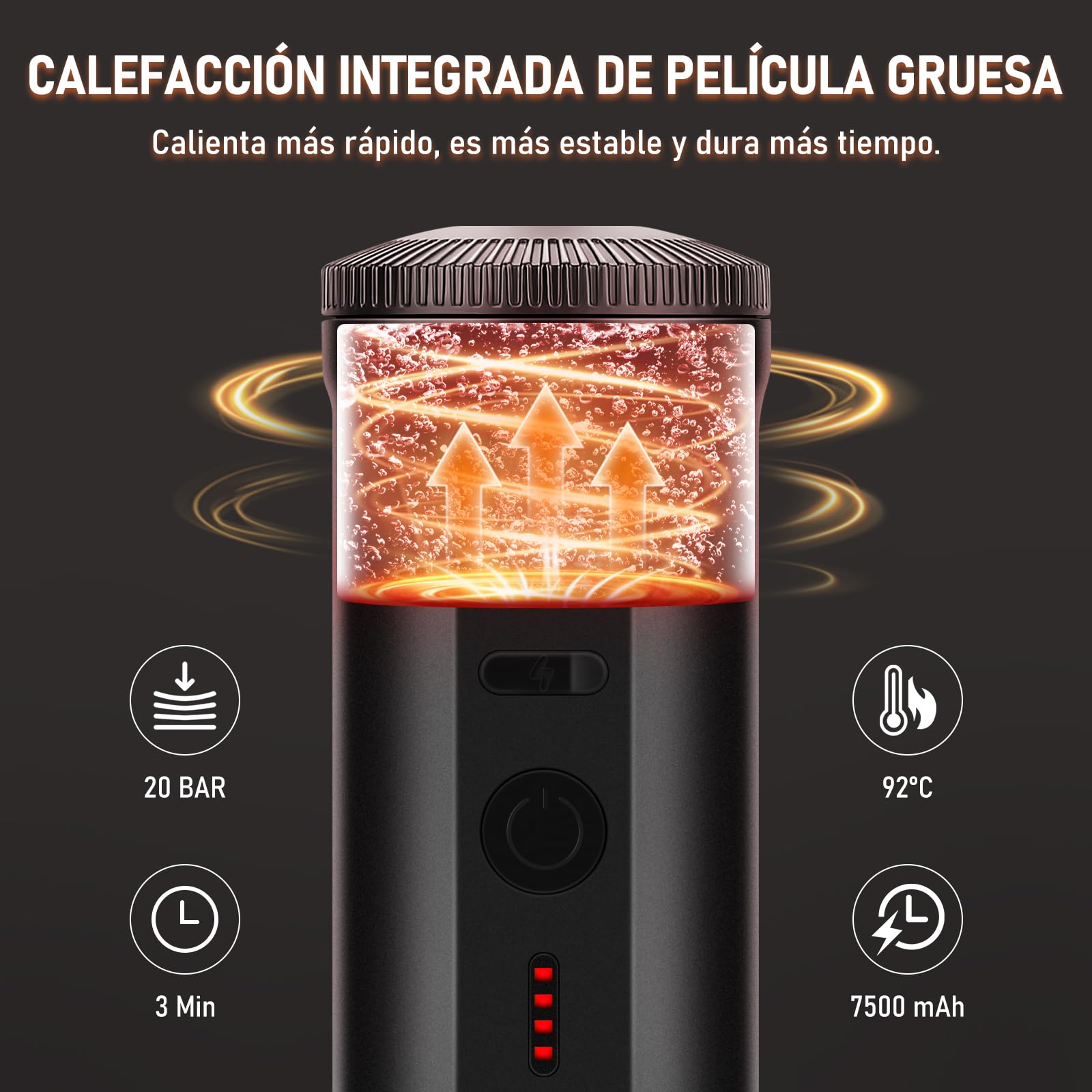 ICARE Cafetera Portatil, Compatible con Cápsulas NS y Café Molido, Calefacción Integrada, Carga Rápida USB-C, Indicador de Batería, Ideal para Acampadas, Senderismo, Viajes y Autocaravanas (Negro)