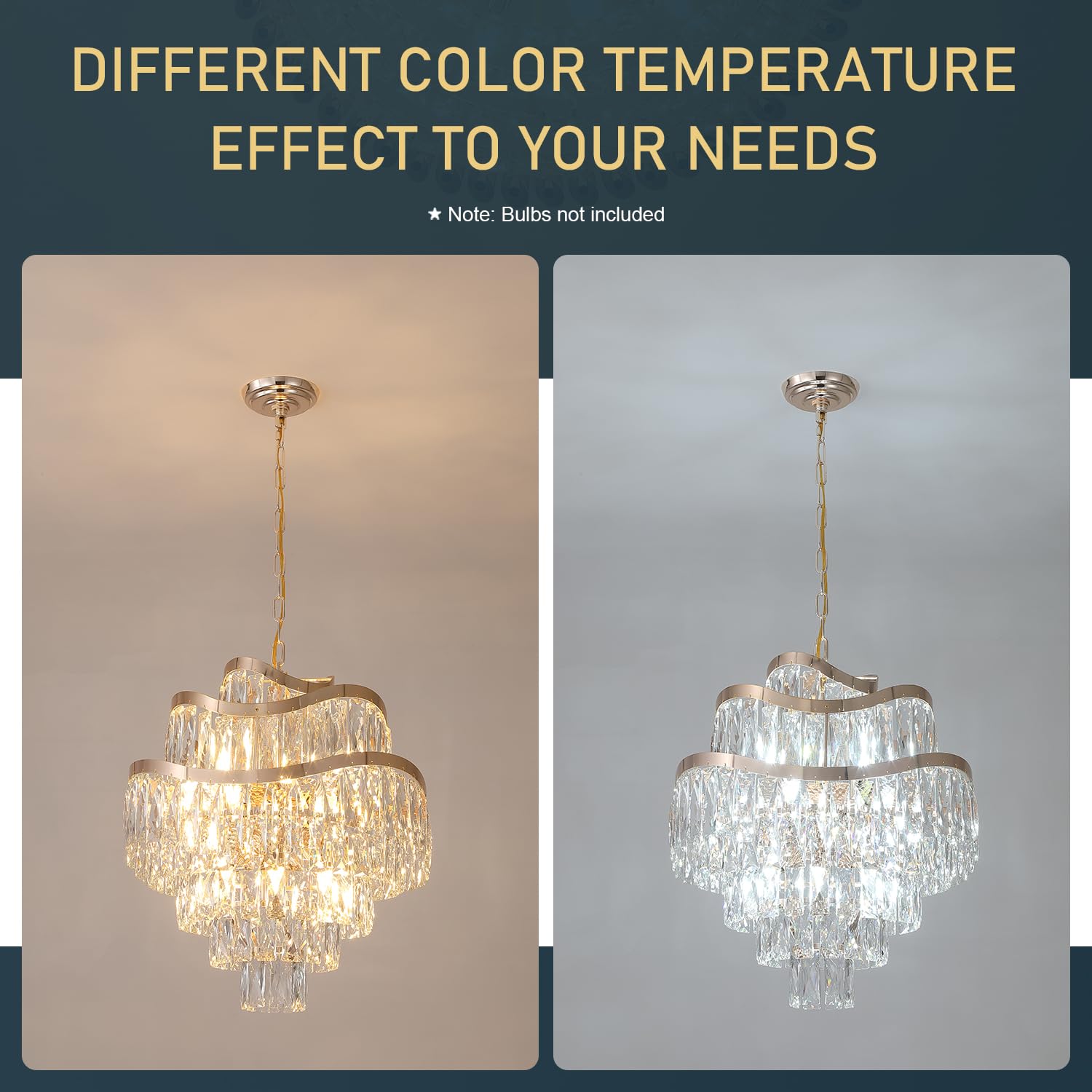 ⭐︎シャン⭐︎ Fashtop 12 Lights 7-Tier K9 Crystal Gold Chandelier 20