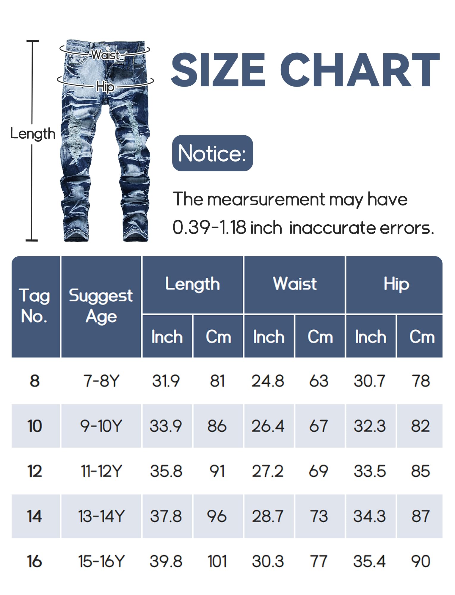 Happy Cherry Jeans Skinny Strappati Bambino Ragazzo Pantaloni in Denim Slim Fit Jeans con Tasche 7-16 Anni