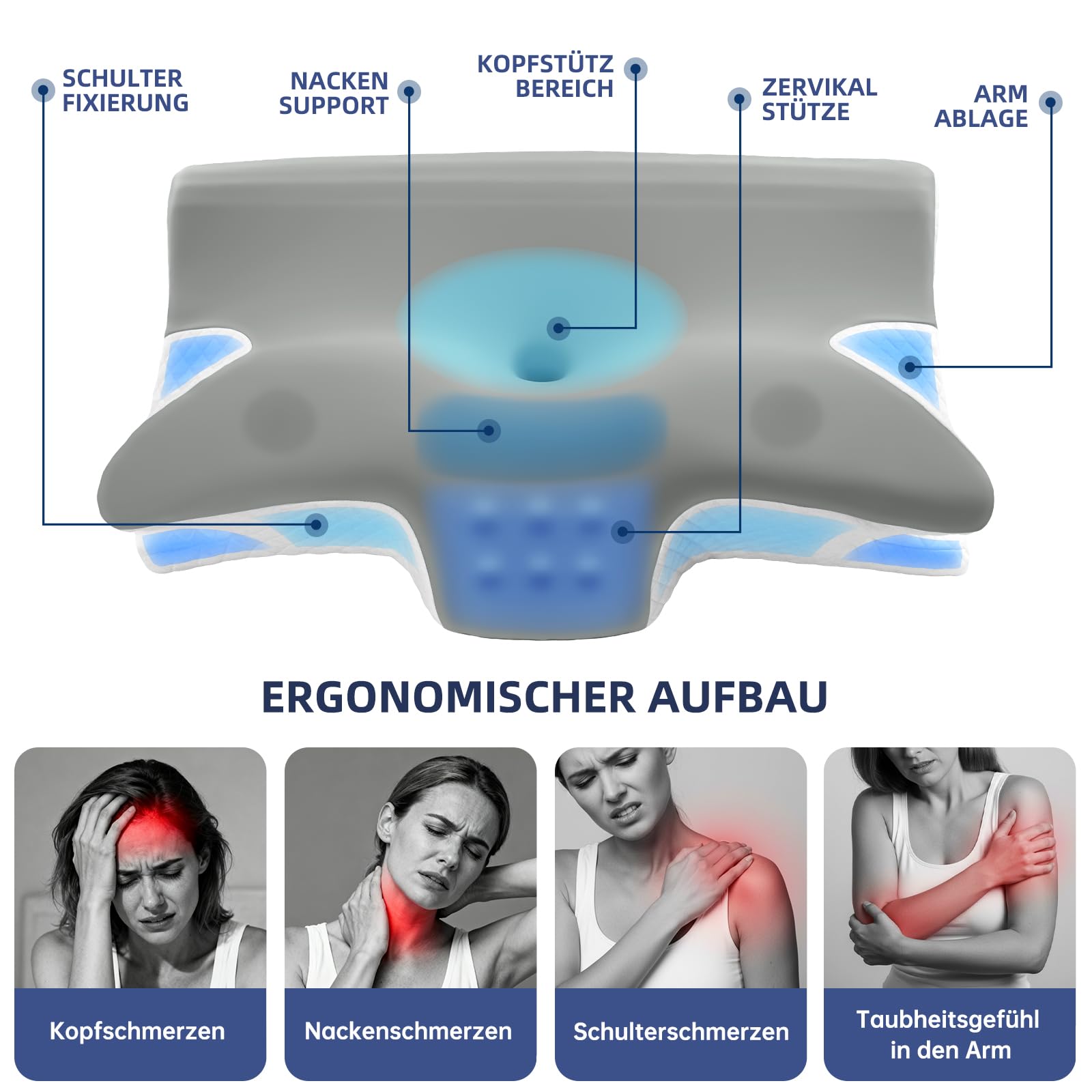 Ergonomisches Nackenstützkissen, 2 in 1 Kopfkissen aus Memory-Schaum