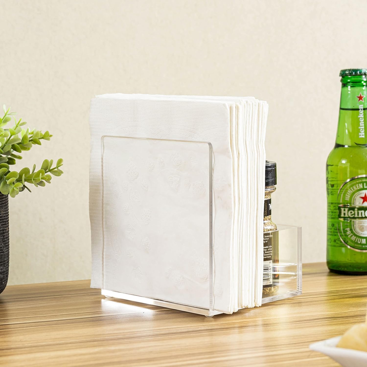 Clear Acrylic Napkin Holder with Salt & Pepper Caddy for Table
