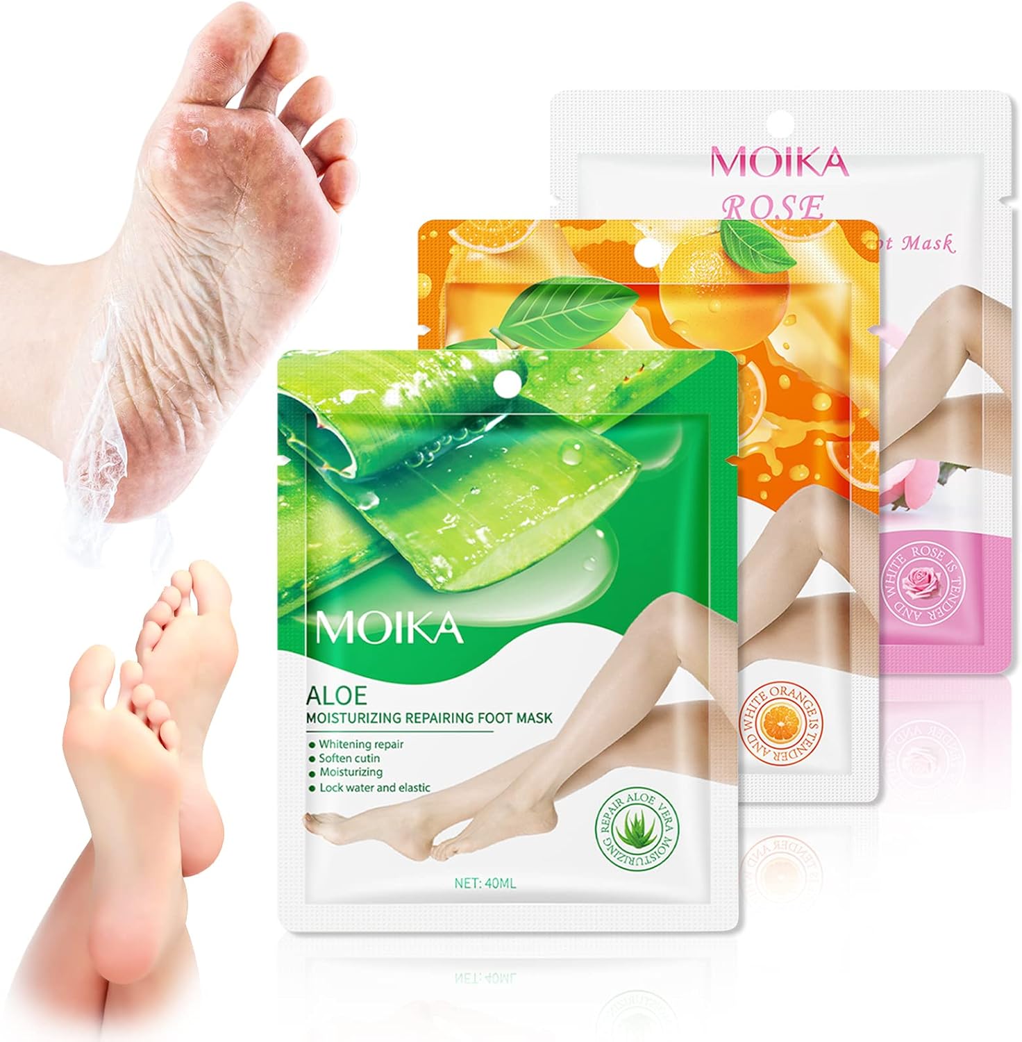 3pcs Exfoliating Foot Peel Mask Set Aloe Vera Enhanced, Feet
