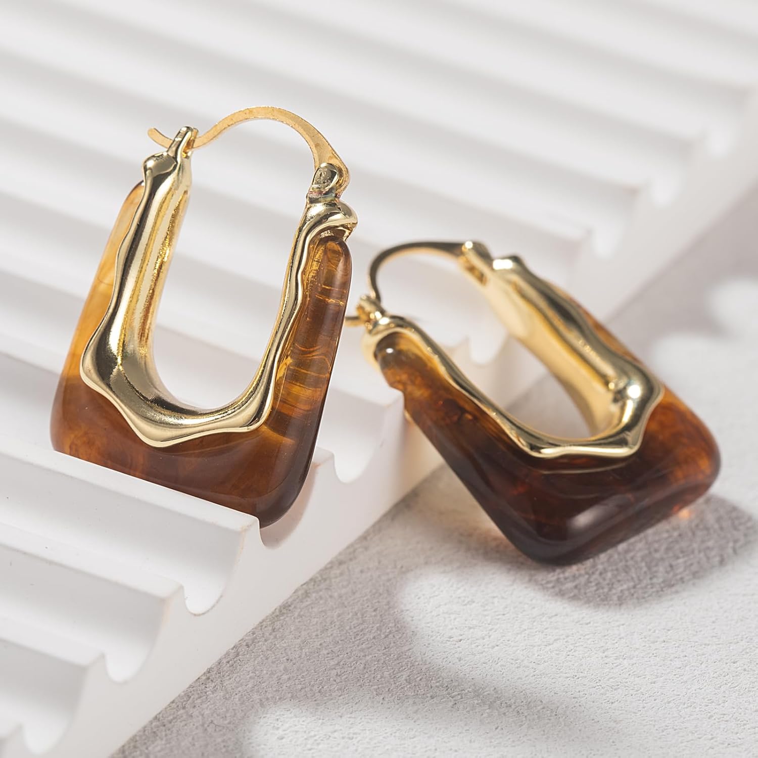 Acrylic Gold Hoop Earrings Chunky Huggie Statement Vintage Earrings Cute Resin Drop Earring Trendy Jewelry Gifts for Women - Image 7