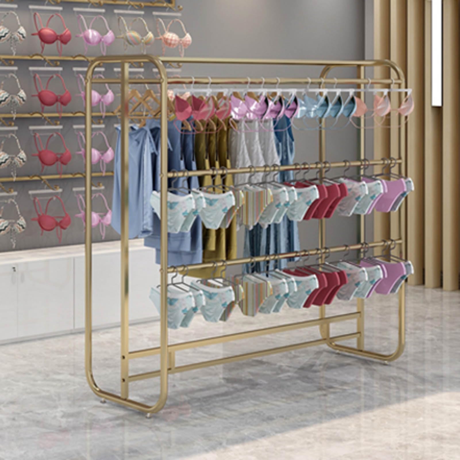Espositore per Reggiseni a Doppia Fila per Negozi di Abbigliamento - Robusto Appendiabiti da Pavimento con Ripiani per Boutique