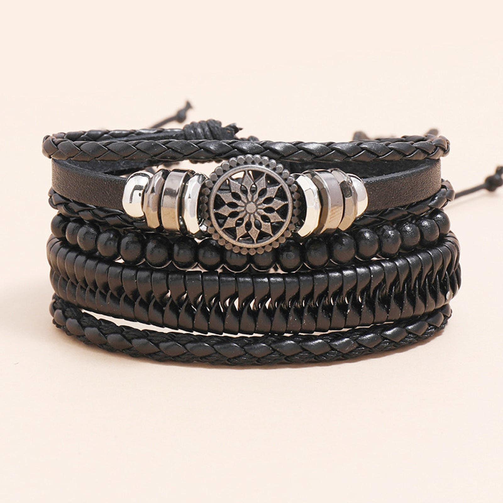 LYGXWJFC Männer Armbänder Vintage Multilayer Leder Geflecht Armbänder Armreifen Handgemachte Seil Wrap Armbänder Männliche Geschenk Schmuck
