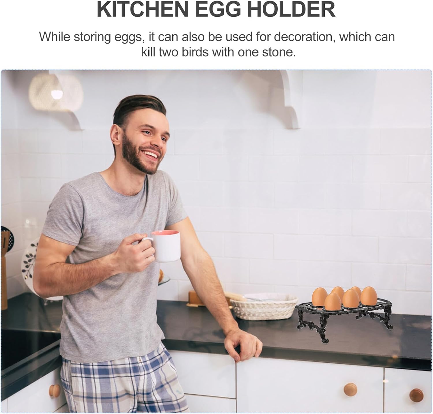 Artibetter Cast Iron Egg Rack Large Kitchen Egg Holder Rooster Design Sturdy for Home Dining Table Organization