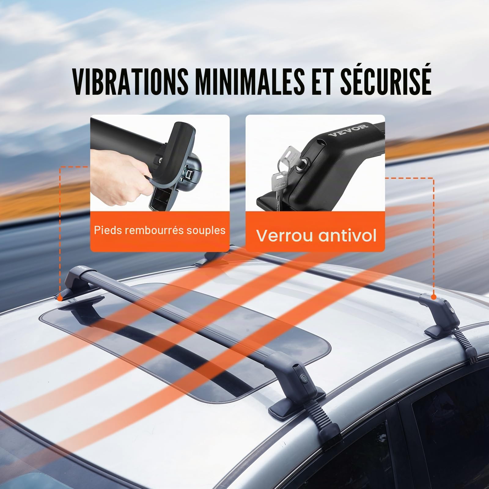 VEVOR Barres transversales de Toit en Aluminium de 41 Pouces avec capacité de Charge de 155 Livres, Barres transversales de Toit réglables avec serrures, pour Voitures sans Rail
