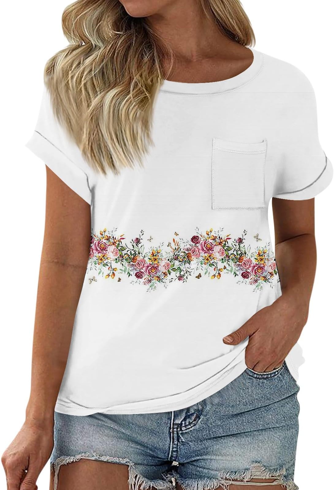 Tops for Women Trendy Summer Women Tops Casual Basic T Shirts Loose Fit Crewneck Short Sleeve Summer Outfits