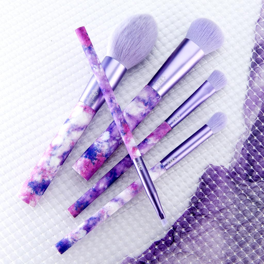 MODA Tie Dye, 5pc Full Face Makeup Brush Set, Includes - Blush, Complexion, Shadow, Crease, & Liner Brushes, Peaceful Purple