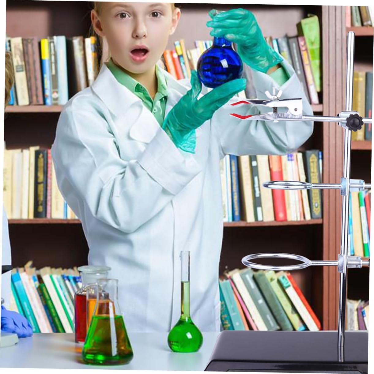 PRETYZOOM Laboratory Metal Rack Adjustable Clamps 4-Piece Lab Stand Set for Chemistry Experiments Test Tube Holder and Funnel Support for Laboratory Use