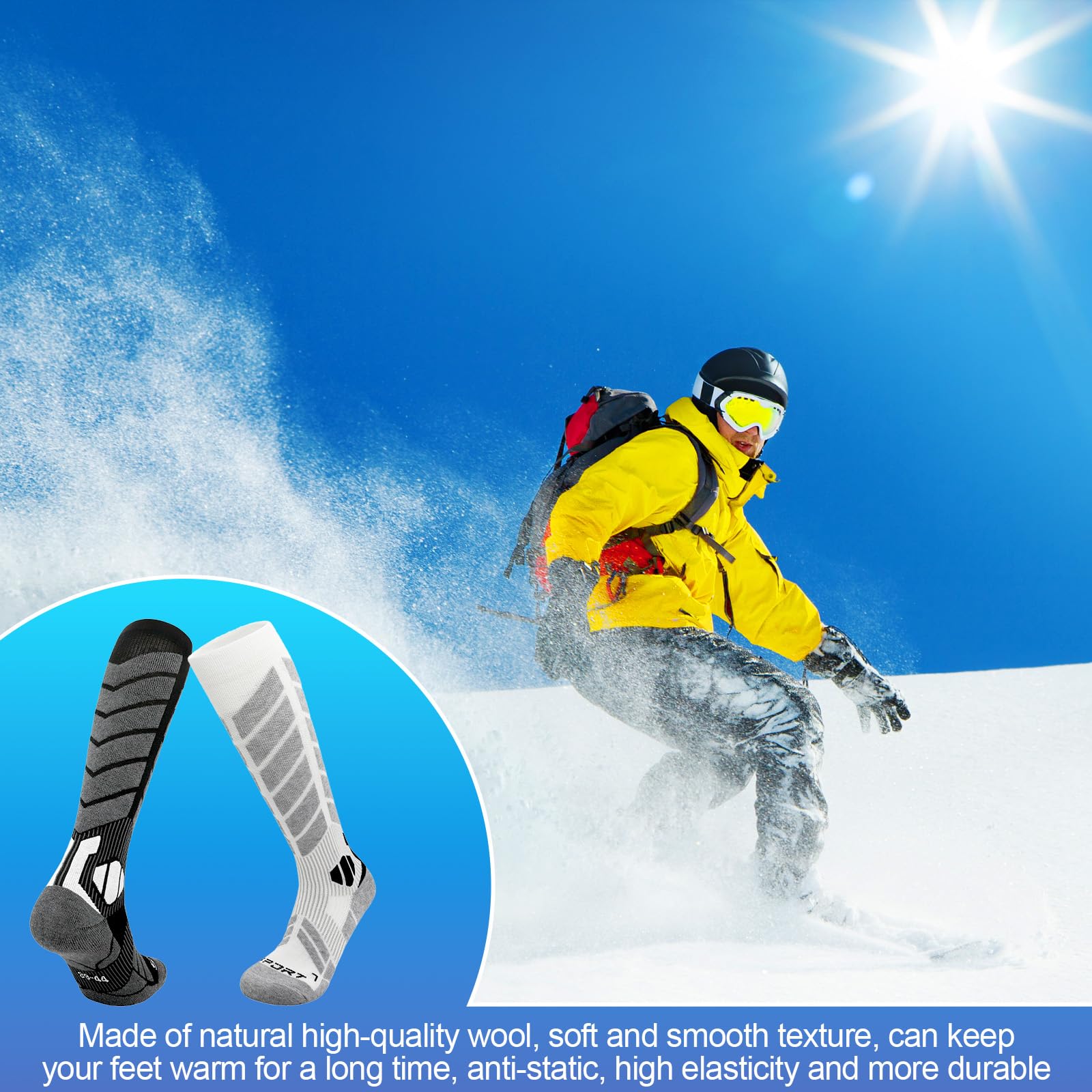 Calcetines de Esquí de Lana Merino Unisex para Hombre & Mujer Calcetines de Esquí Térmicos de Lana Merino Calcetines para La Nieve Calcetines Ski para Snowboard y Deportes Al Aire Libre