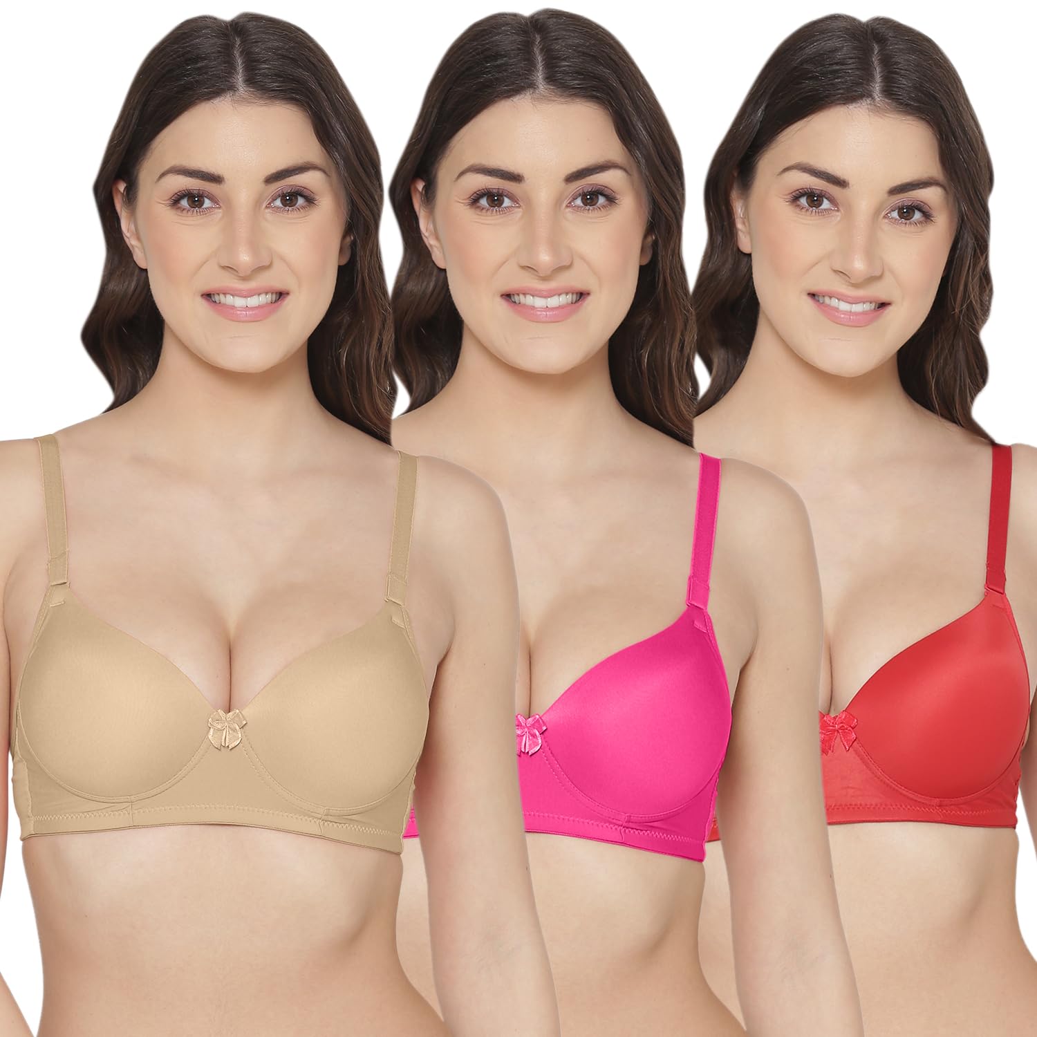 TweensHeavily Padded Super Push-Up Bra - Balconette - Polyamide Fabric - 3/4th Coverage, Multiway Straps, Wireless, Seamless - T-Shirt Bra (Pack of 3)