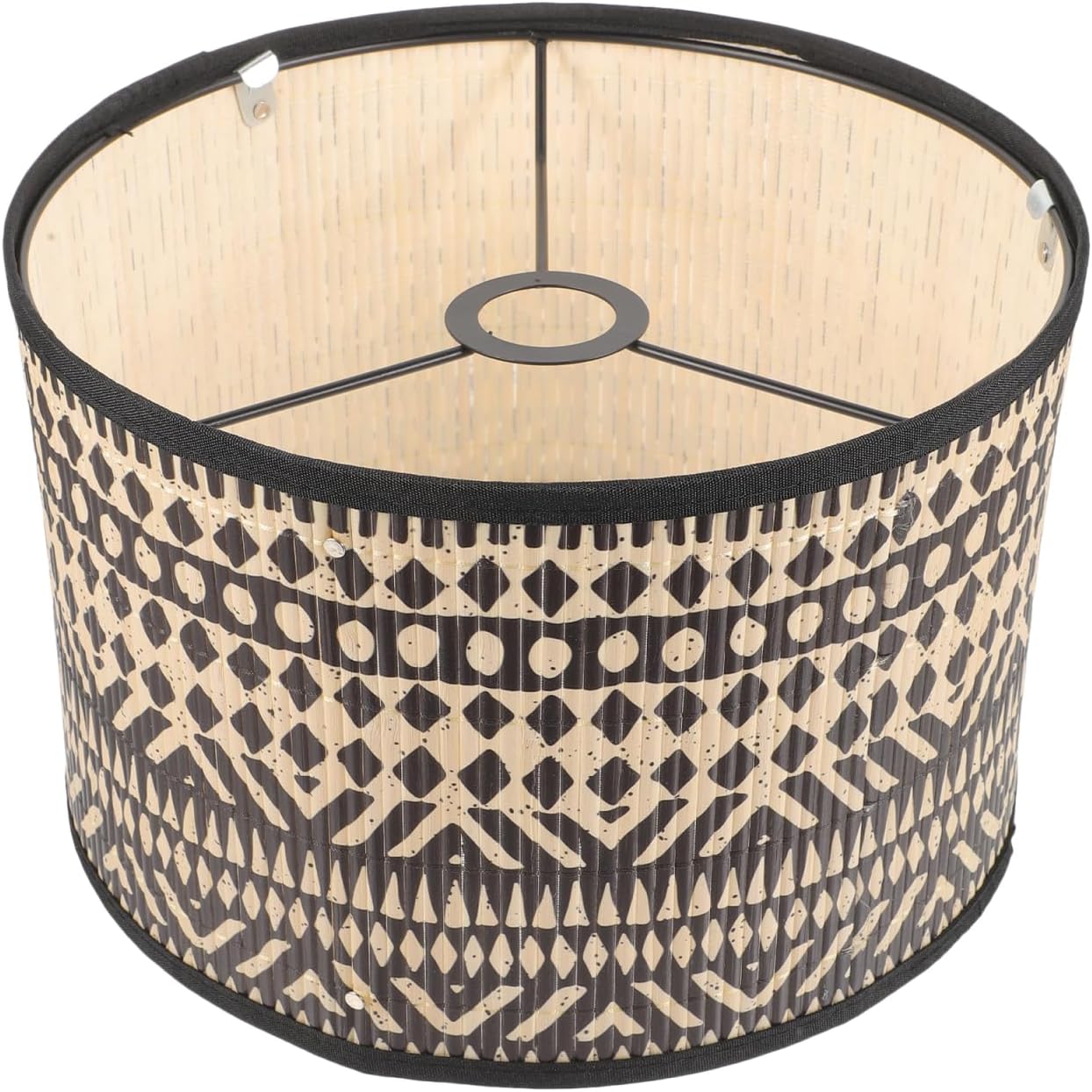 DOITOOL Decorative Bamboo Lamp Shade 11.81X11.81X7.87In Printed Drum Lampshade for Restaurant Pendant and Table Lamps Vintage Style
