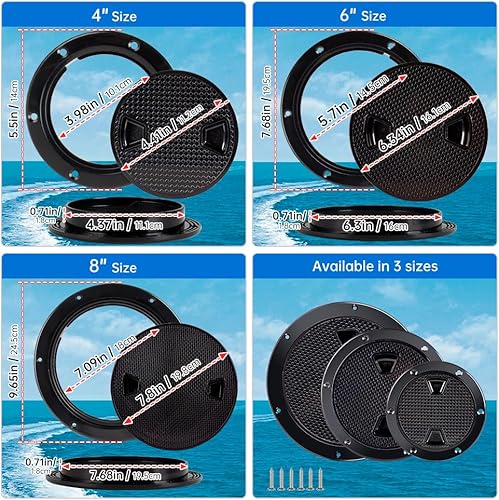 Miniatura 8 de Boat-Ready Black Round Non-Slip Inspection Hatches - Sizes 4", 6", 8" with Detachable Cover - ABS Plastic Screw Out Access Hatch Cover for Kayak,