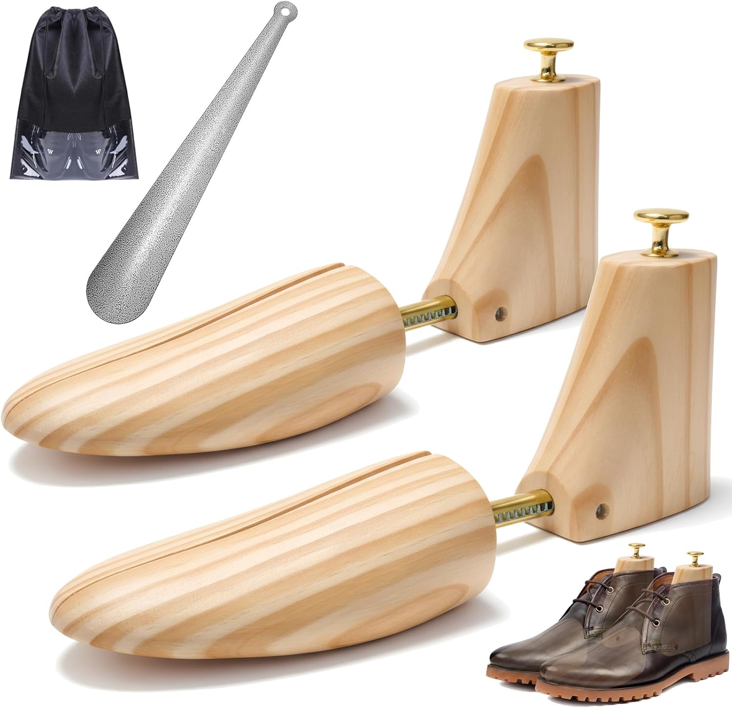 JJDPARTS Wooden Boot Tree, Shoe Tree for Boots, Shoe Stretcher & Shaper for for Men Women
