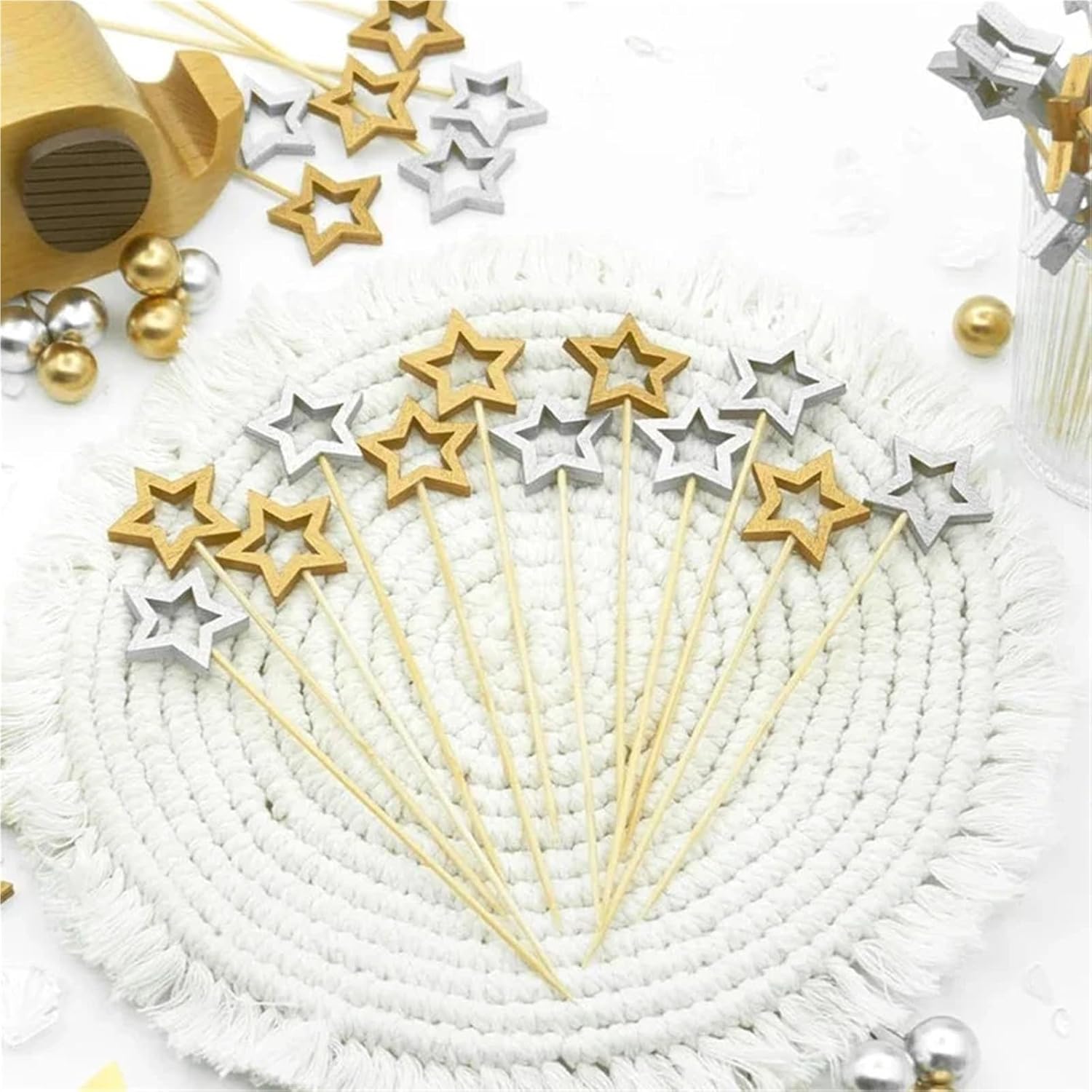 Cocktail Picks 400pcs Gold Pentagram Bamboo Stick Cocktail Picks Decorative Toothpicks Skewers Forks