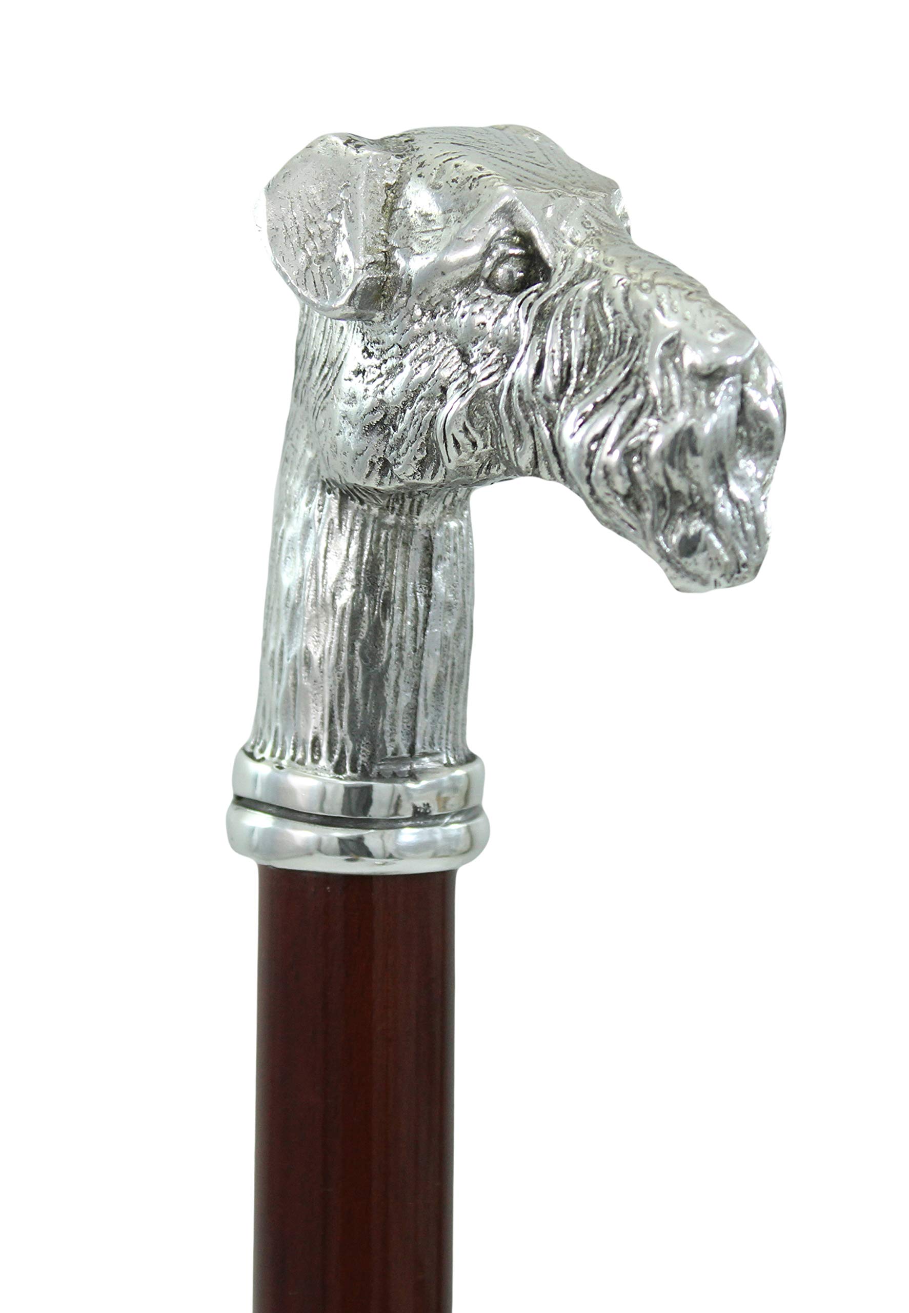 Bastón de Paseo Fox Terrier estaño y Madera Elegante para la Ceremonia, Fabricado en Italia CAVAGNINI Vintage