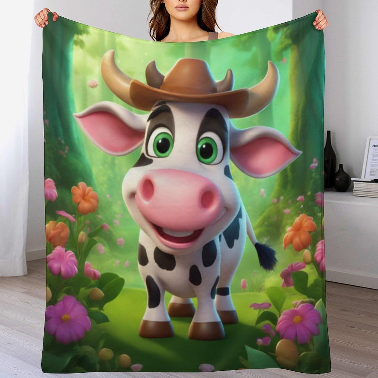 Manta de vaca de franela 100x130 cm gruesa para sofa en invierno