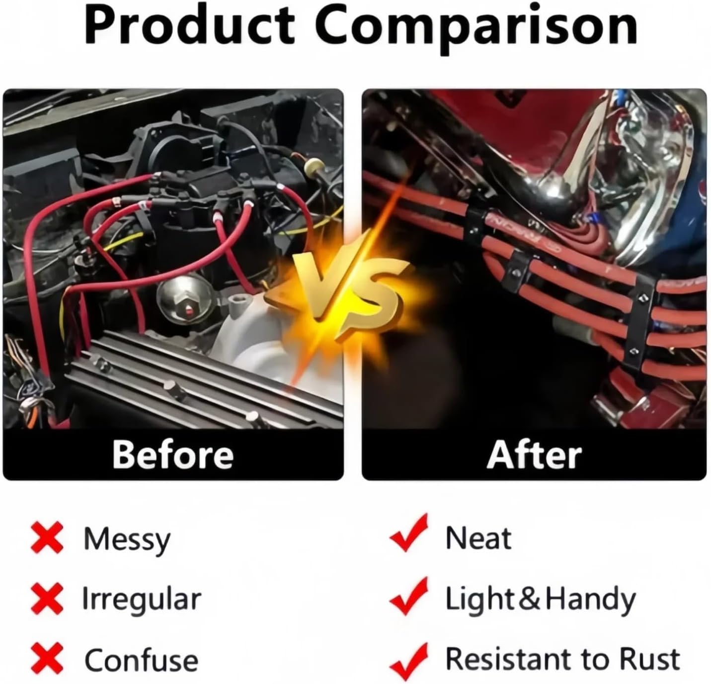 8set Car Spark Plug Electrical Wire Clamp Separator Line Ignition Cable Clip Auto Decoration For 8MM/9MM/10MM Car Accesssories(Red)