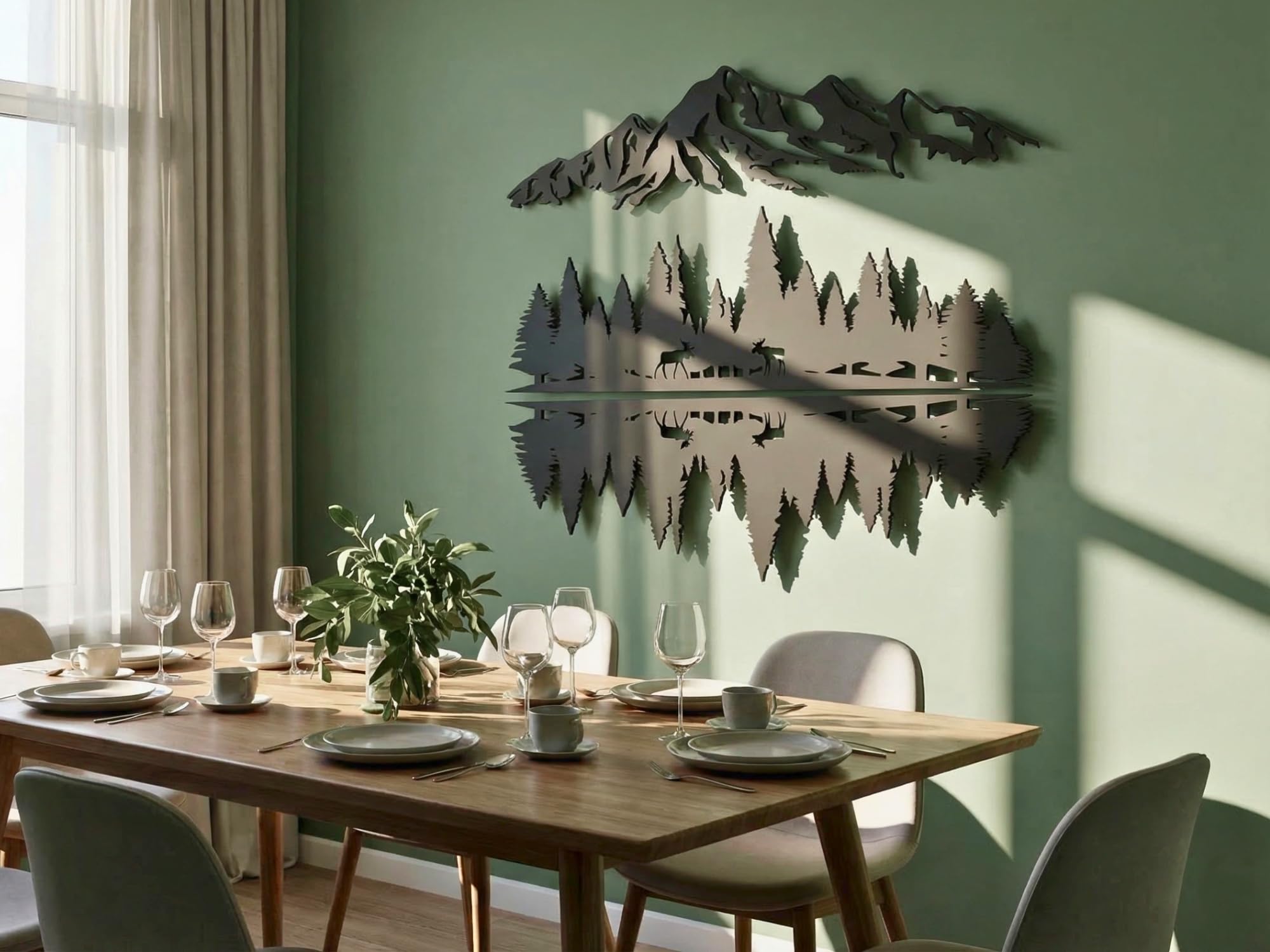 Asir Group Llc – Décoration murale en bois et métal – Arbre en noyer et noir – 70 cm x 147 cm – Élégante et moderne pour intérieur