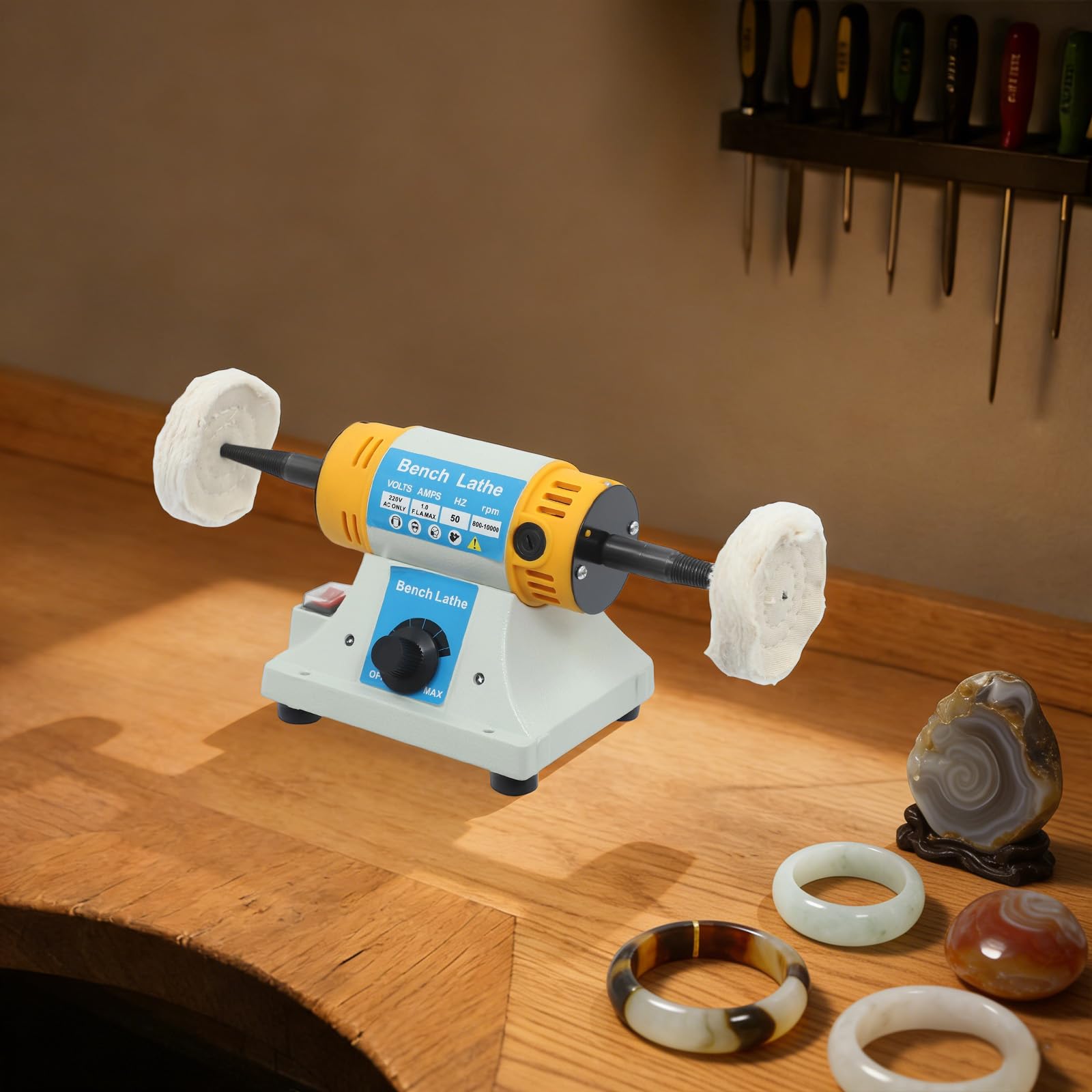 Poliermaschine 320W, Tischpolierer Variabler Geschwindigkeit Stand Schleifmaschine 800-10000RPM, multifunktionale Hocheffektive Mini-Drehmaschine für Metall, Holz, Kunststoff