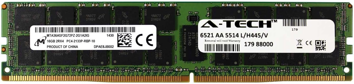 A-Tech Micron IC DDR4 16GB Module 2Rx4 PC4-17000 2133MHz for PowerEdge R730xd R730 R630 T630 R430 R530 C4130 SNP1R8CRC/16G A7910488 A7945660 370-ABUK SNP1R8CRC/16G-A1 1R8CR RDWTP 01R8CR Memory RAM