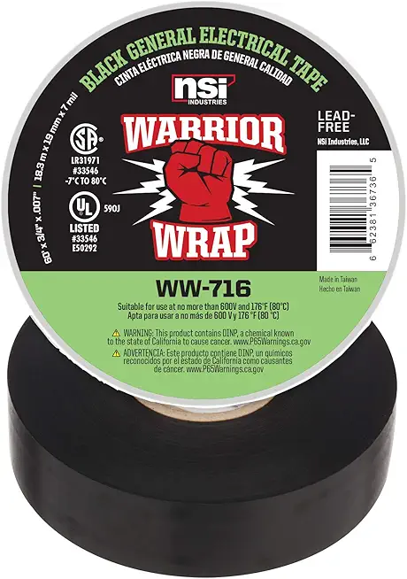 WarriorWrap General 3/4 in. x 60 ft. 7 mil Vinyl Electrical Tape, Black