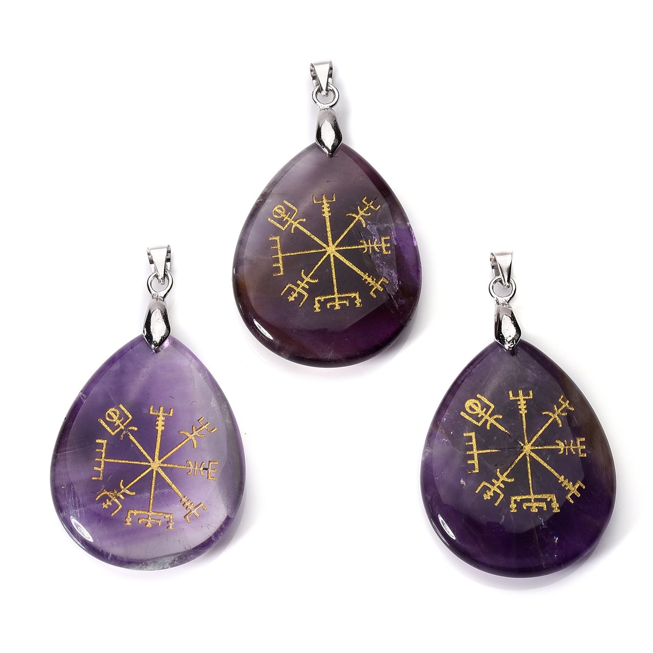 Jovivi Collana Ciondolo a Goccia in Pietra Naturale Incisione Bussola Runica Vichinga Viking Collana con Vegvisir Rune in Pietra e Cristallo per Reiki Guarigione Chakra Yoga Regalo Fidanzati Amici