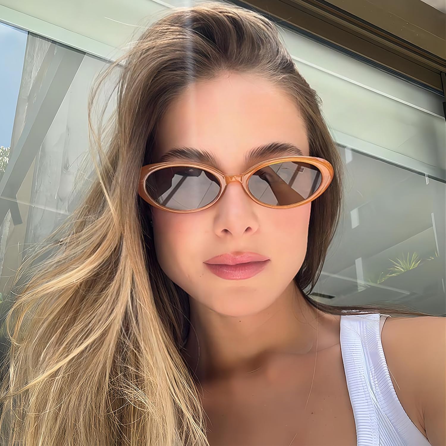 Retro Oval Sunglasses for Women, 90s Small Y2K Vintage Narrow Sun Glasses image 2