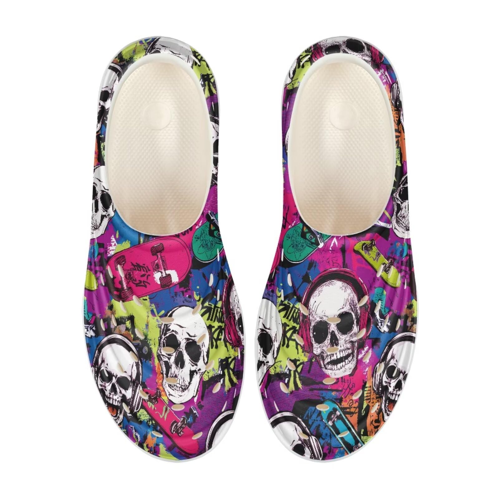 Pointodoor Unisex Kids Skull Water Shoes Slip on Sneakers Lightweight Hippie Beach Aqua Sandals Anti Slip for Boys and Girls