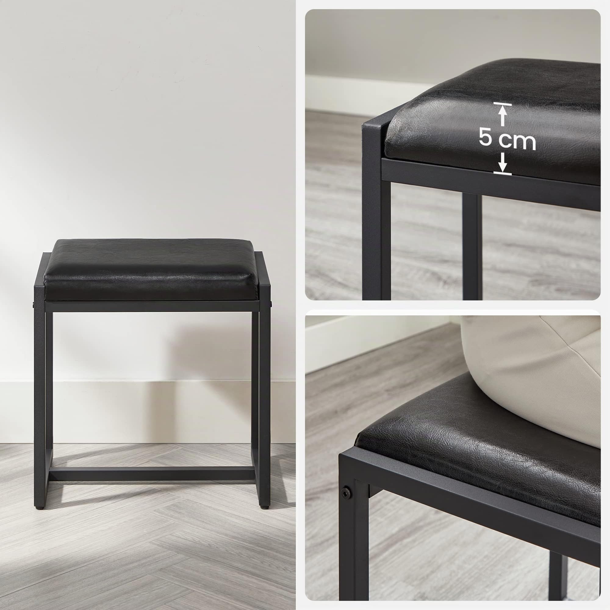 VASAGLE RVT004B01 - Set di mobili sotto lo sgabello imbottito, con specchio tripper, 3 cassetti, supporto per asciugacapelli, tavolo da toeletta, stile industriale, marrone rustico e nero