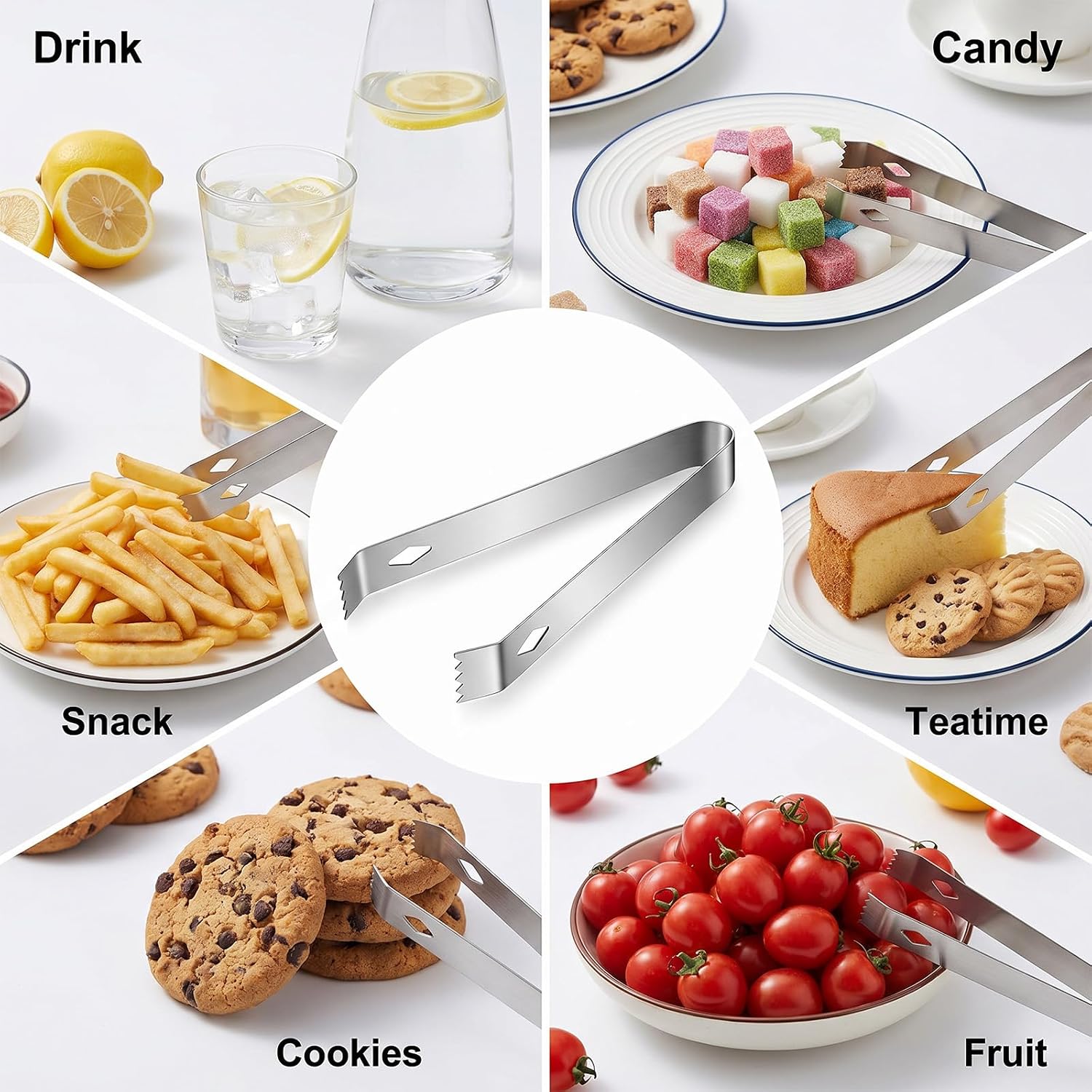 2 Pack Small Metal Tongs, 6.3 Inch Stainless Steel Small Serving Tongs, Restaurant Grade Serving Tong with Teeth, Mini Tong for Serving-Food Salad Sugar Coffee Ice