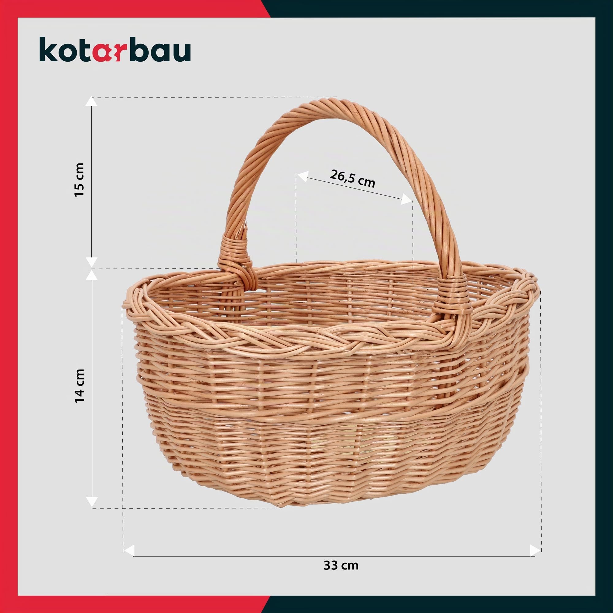 KOTARBAU® Panier de Pâques en Osier avec Anse - Rond Naturel - 33 x 26,5 x 29 cm - Tressé
