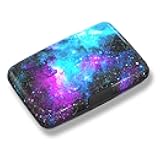 Credit Card Holder Mini RFID Small Aluminum Card Wallet, Blocking Slim Metal Business Card Case, RFID Blocking Front Pocket Wallet Hard Case CC Holder for Men Women, Nebula Galaxy