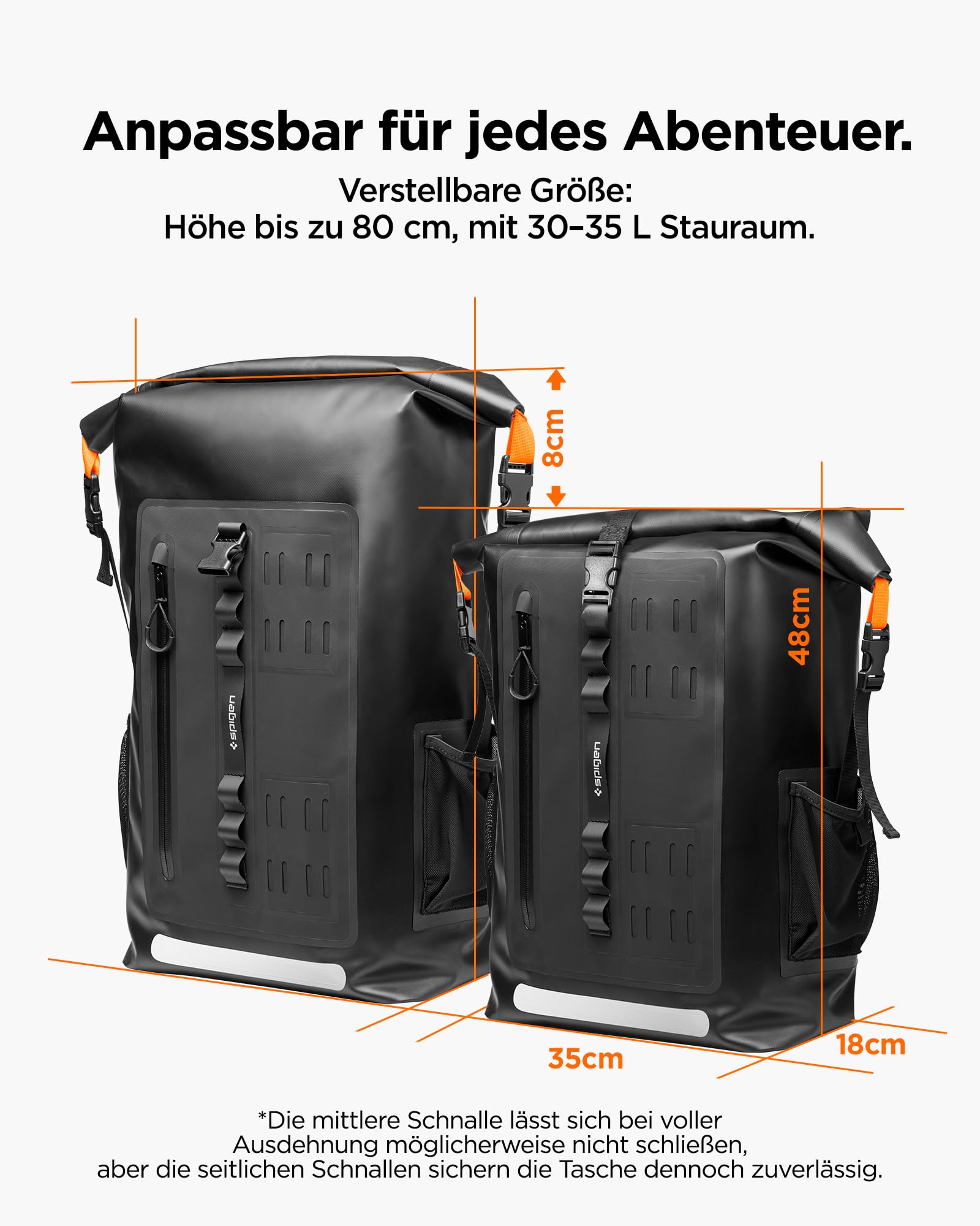 Spigen Wasserdichter Rucksack Rolltop für Damen Herren [Aquashield] Laptoprucksack bis 16", IPX6 Schutzklasse, Belüftetes Rückenteil, Wasserfester Daypack für Reisen, Outdoor & Camping – Schwarz