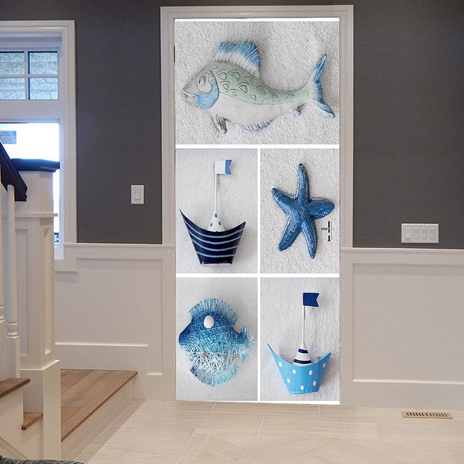 Decorazione a tema oceano, decorazione artistica da parete in legno, 3D a forma di stella marina, conchiglia, decorazione vintage da spiaggia, per casa, bagno, soggiorno