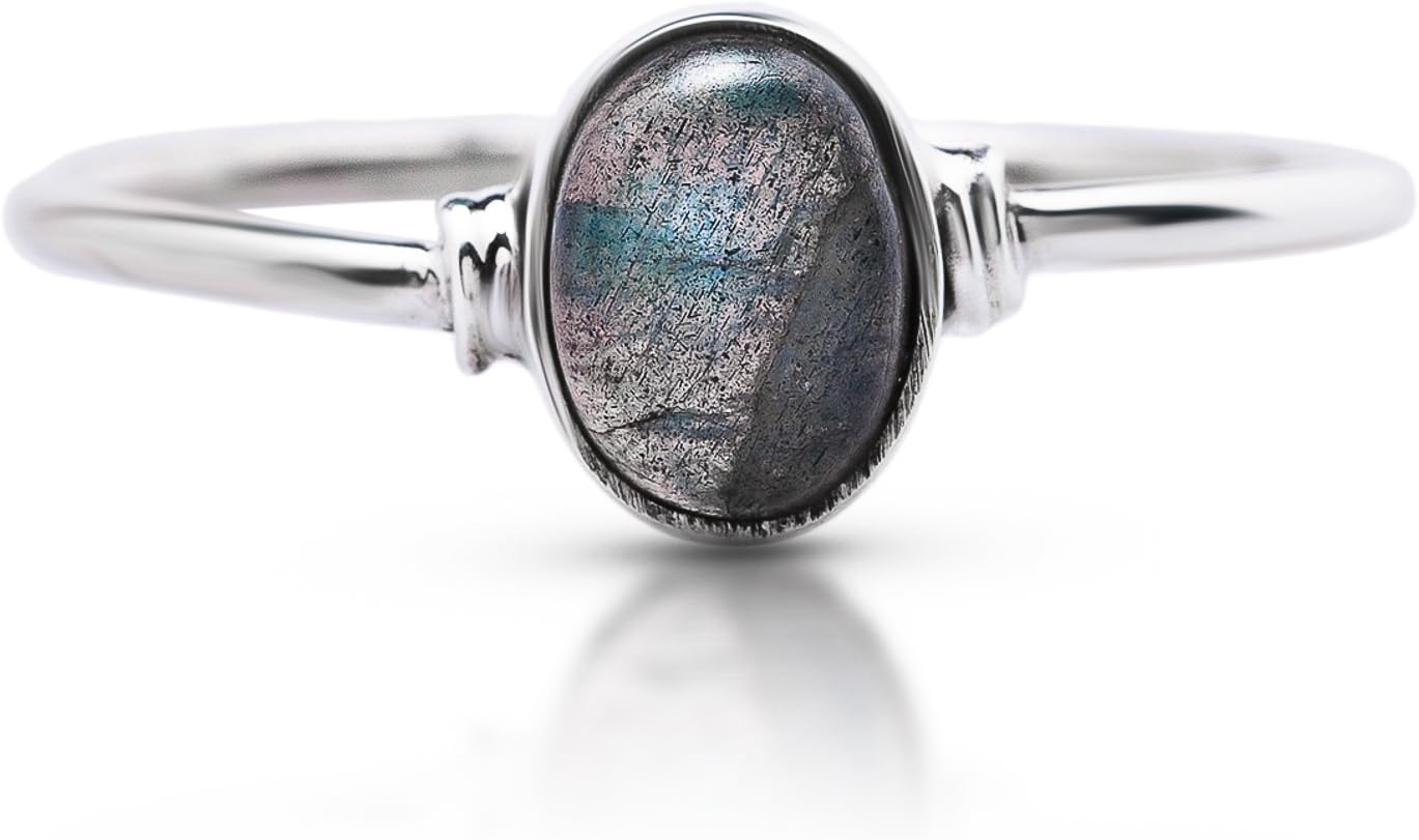 Labradorite Oval Stone Delicate Ring 925 Sterling Silver Vintage Boho Chic