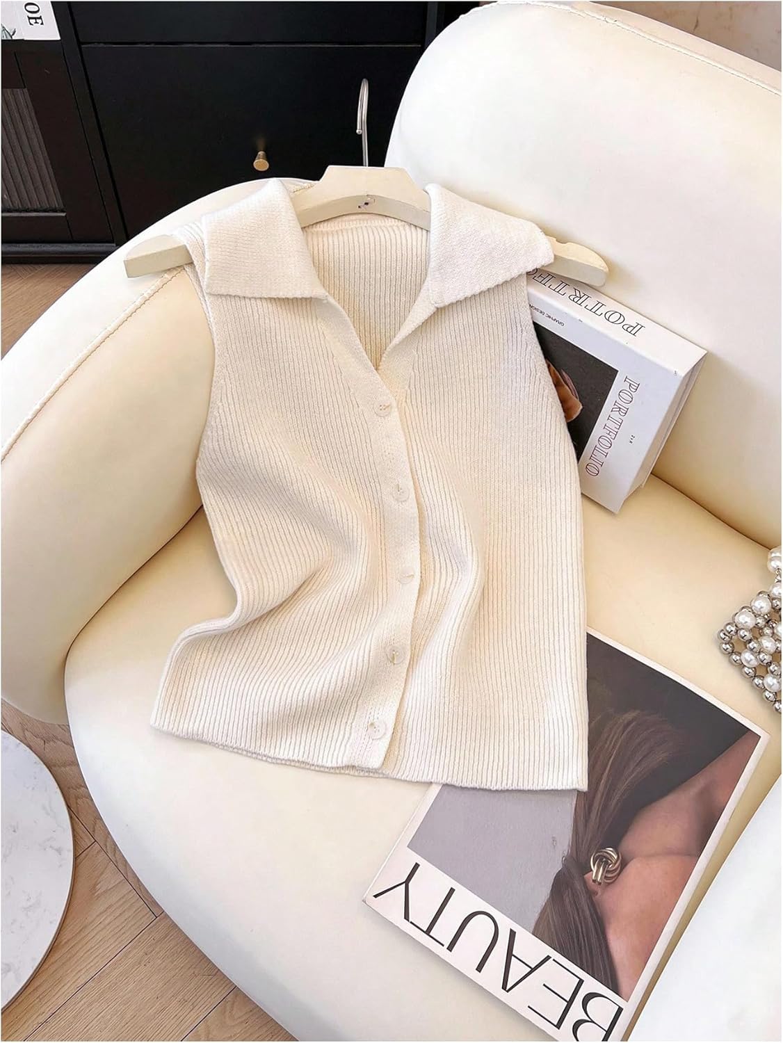 MakeMeChic Women's Sleeveless Sweater Vest Button Down Collared Knitted Pullovers - Image 5