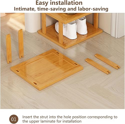 Miniatura 7 de Walbest Zapatero vertical de bambú de 6 niveles para puerta, organizador de zapatos con gran capacidad, estante desmontable para zapatos, para el