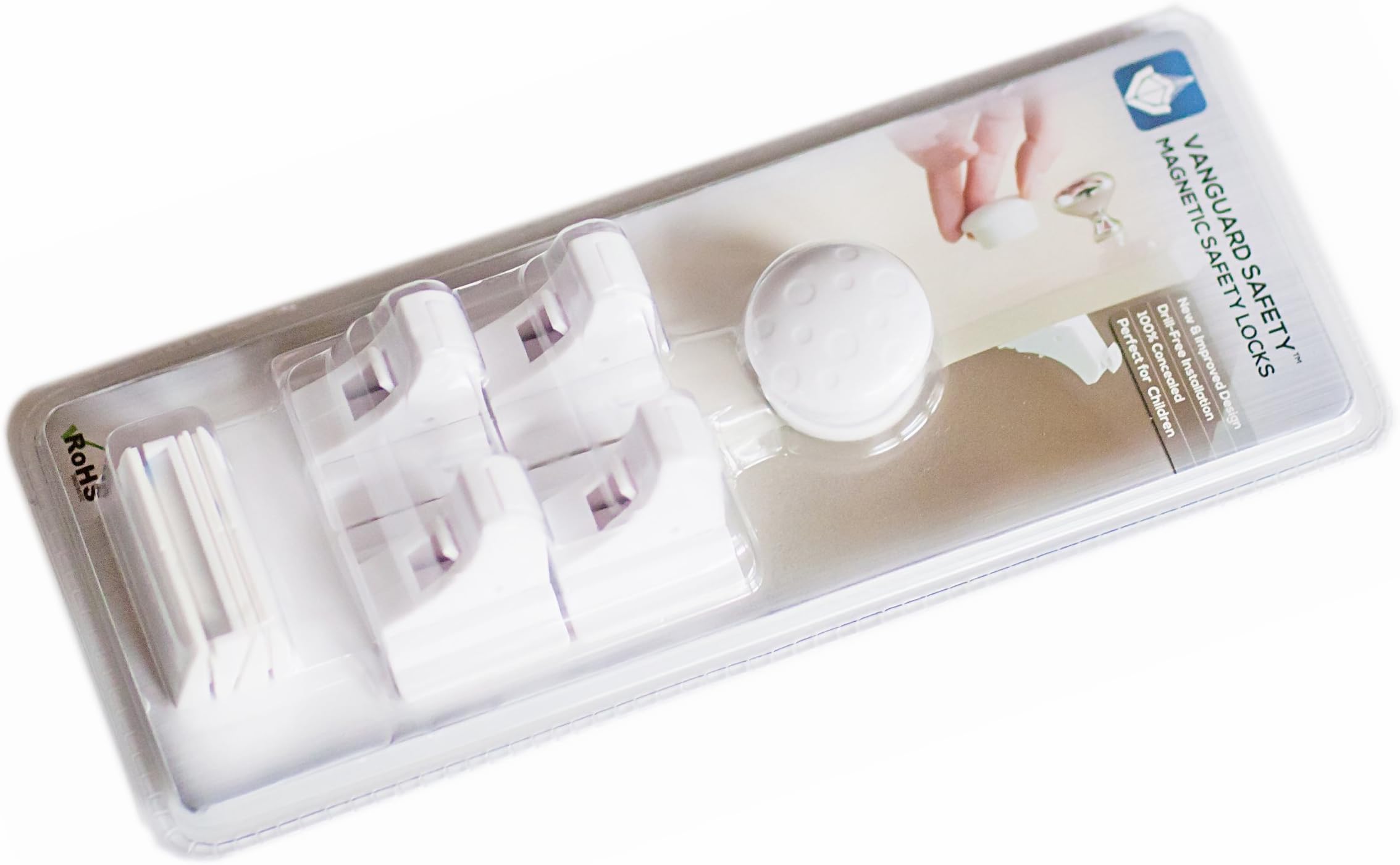 New & Improved! 4 Locks & 1 Key - Vanguard Safety Magnetic Cabinet Locks - Self Sticking 3M Adhesive for Cabinets & Drawers - Drill-Free Easy Installation, Ideal for Home Safety